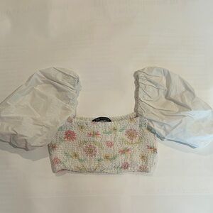 Cream Puff Sleeve Smocked Blouse